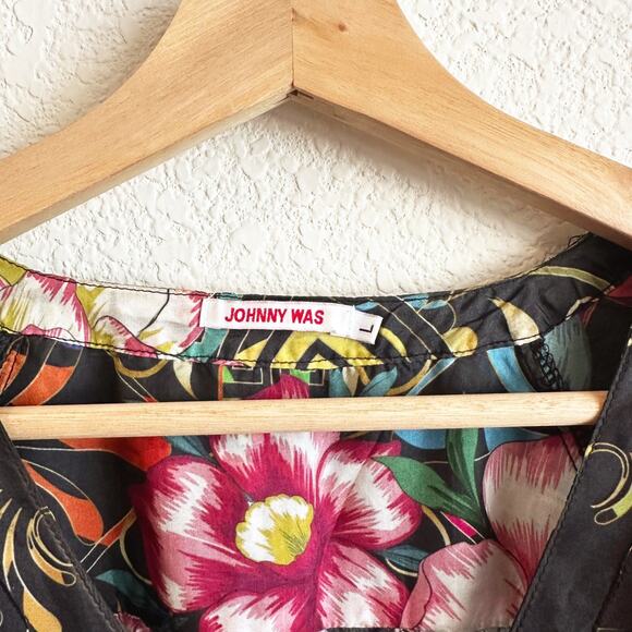 Johnny Was Peace Esmerelda 100% Silk Maxi Dress Large Floral Boho Hippie Peasant - Picture 5 of 10